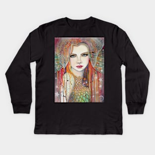 Gypsy Boho Contemporary Art Beautiful Woman Fantasy Artwork Kids Long Sleeve T-Shirt